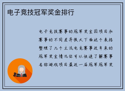 电子竞技冠军奖金排行